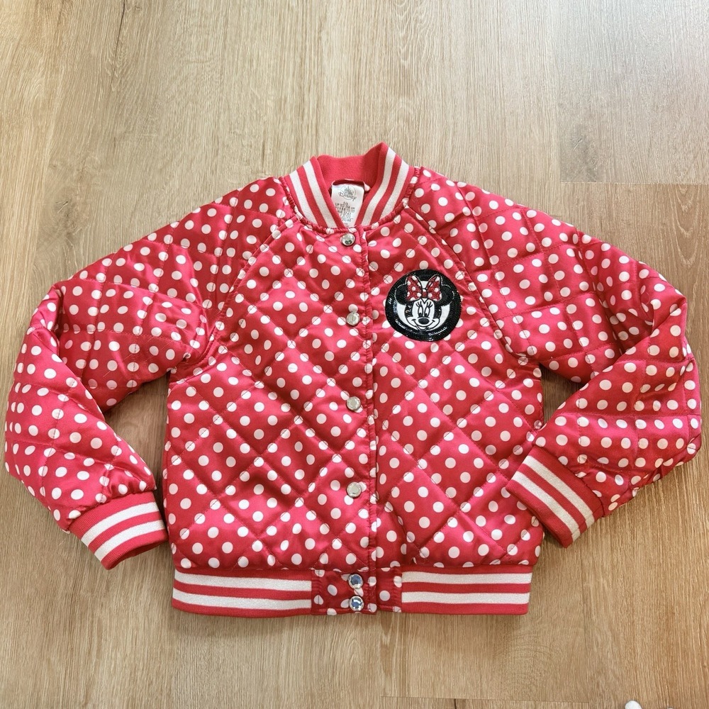 Disney Minnie Mouse Quilted Jacket Red With White Polka Dots Size 5/6 Disneyland